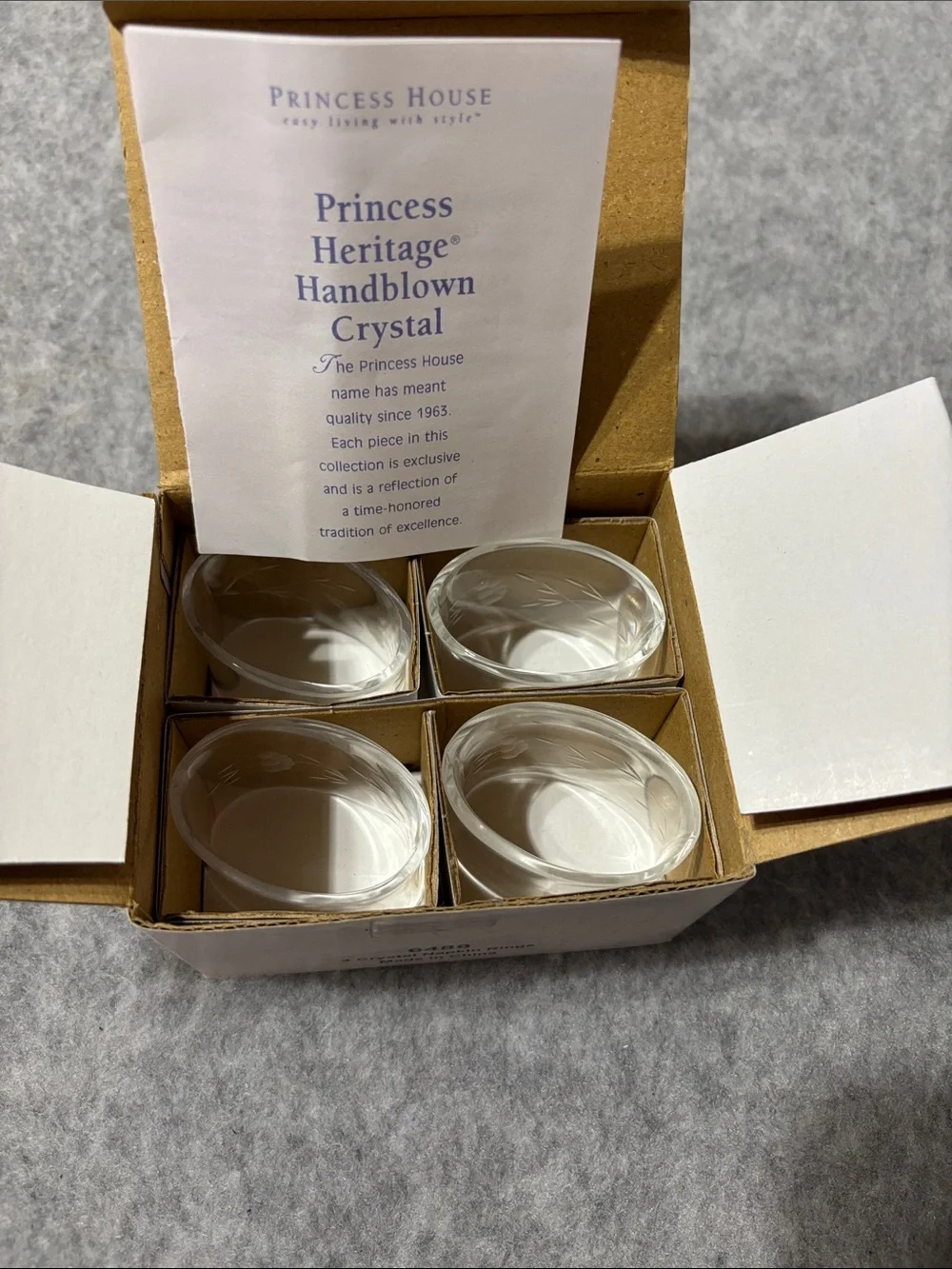 4 Crystal Napkin Rings by Princess House in the Original Box 6488 NIB